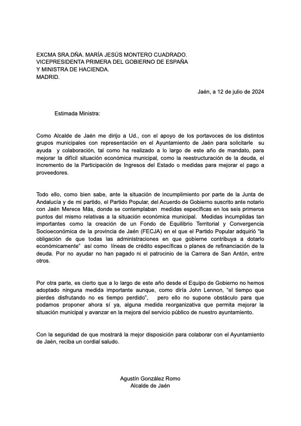 Carta alternativa propuesta por el PSOE para enviar a la ministra de Hacienda, María Jesús Montero.