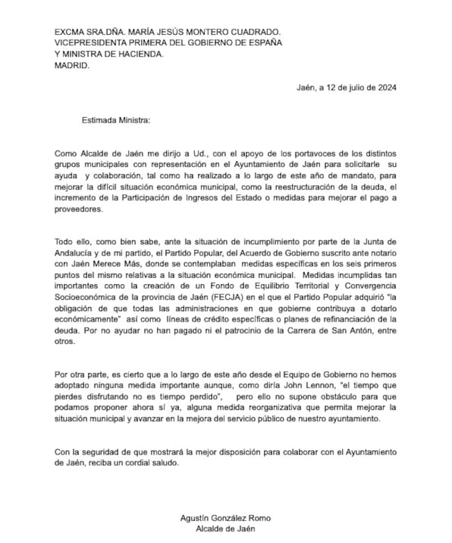 Carta alternativa propuesta por el PSOE para enviar a la ministra de Hacienda, María Jesús Montero.