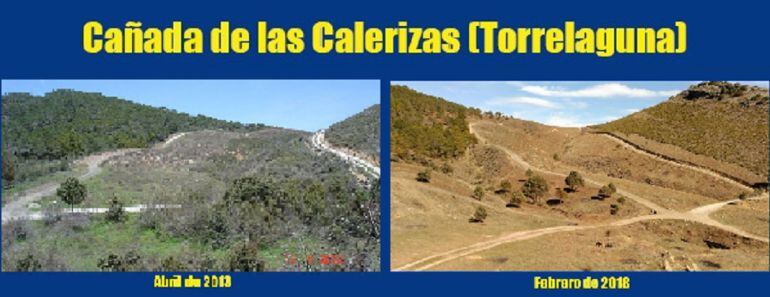 Los ecologistas denuncian el antes y el después de la Cañada de las Calerizas