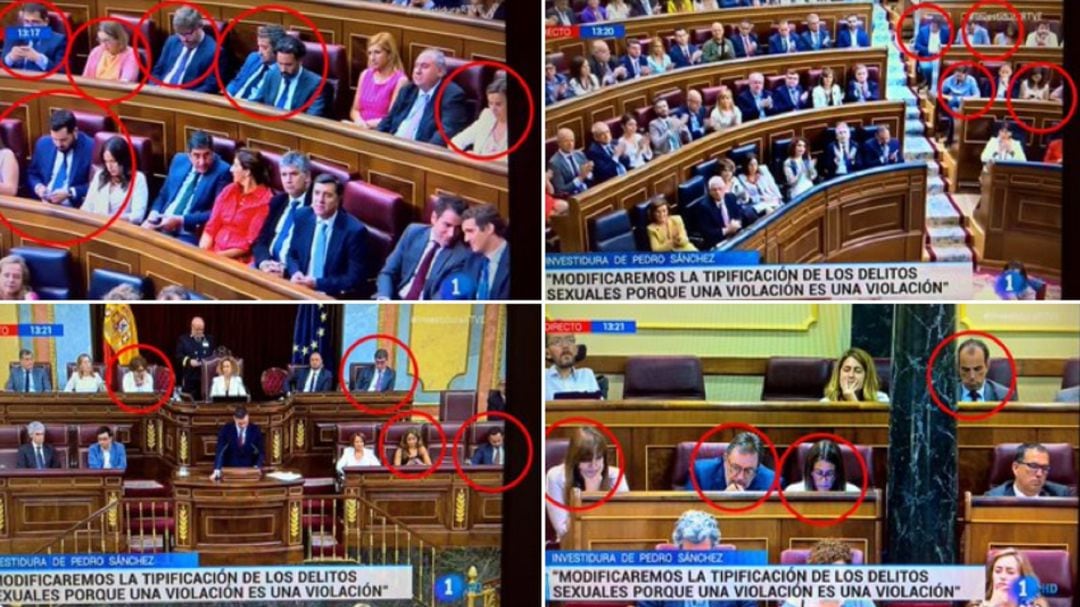 Diputados mirando sus móviles durante la sesión de investidura de Pedro Sánchez