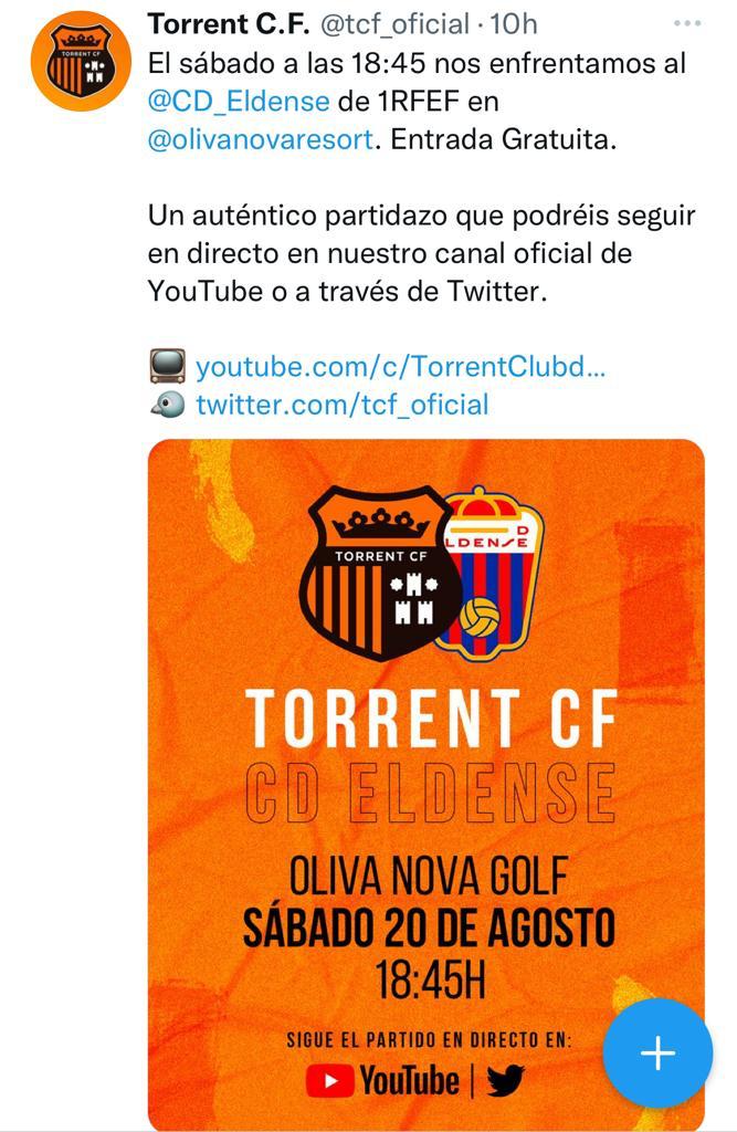 El Torrent anuncia como "un partidazo" el choque de este sábado ante el Eldense