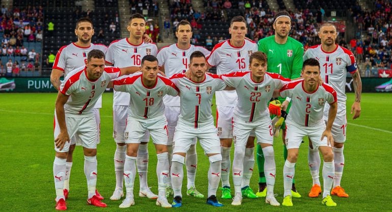 La selección serbia durante uno de sus amistosos previos al Mundial en Graz