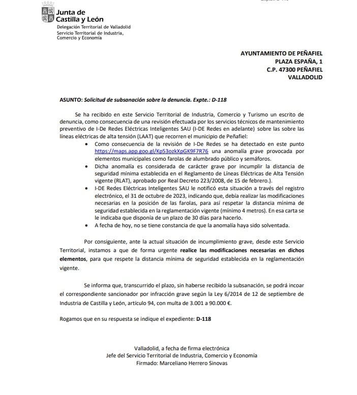 Comunicación del Servicio Territorial de Industria