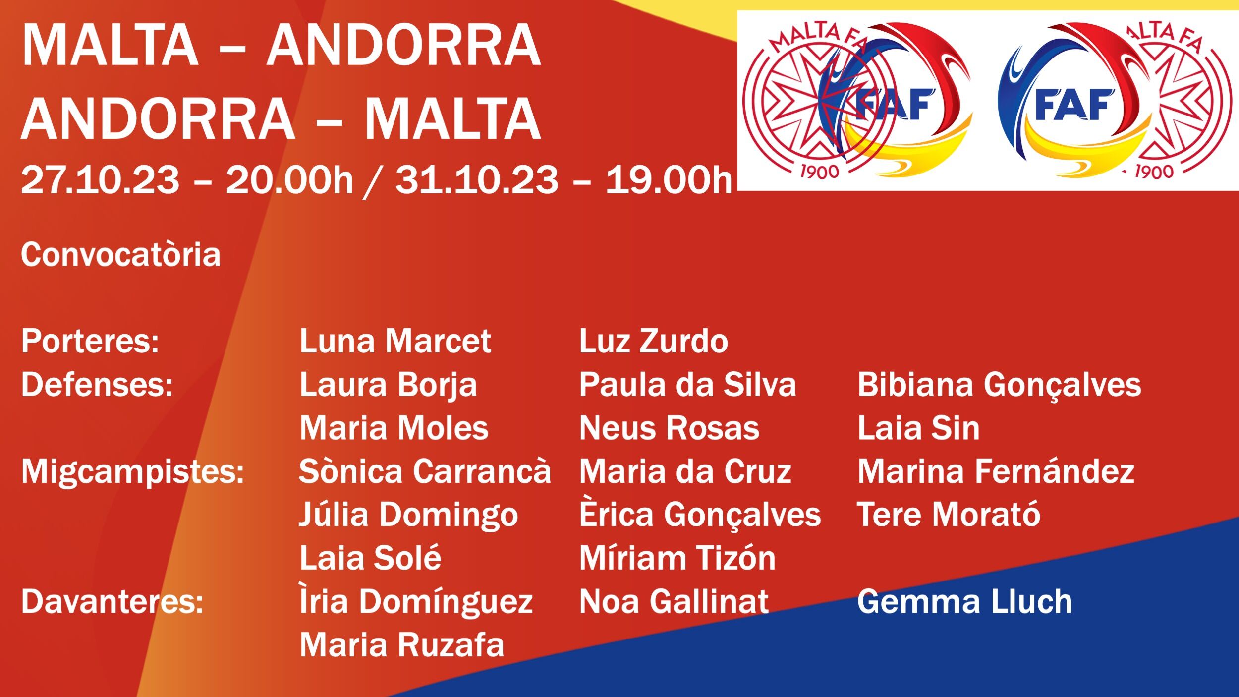 Convocatòria de la selecció contra Malta.
