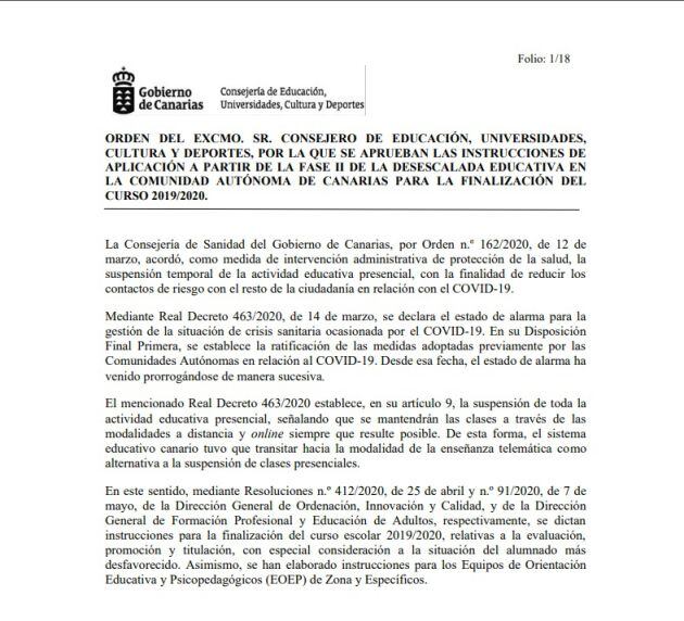 Orden Consejería de Educación