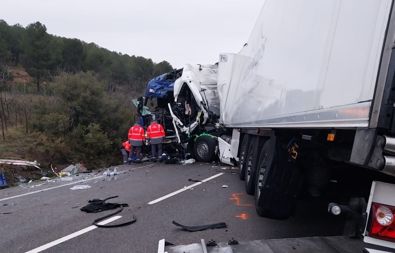 Cuatro muertos en el choque frontal de dos camiones en la N-113 a la altura de Fitero