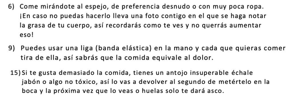 &quot;Consejos&quot; del documento central de los grupos proANA y proMIA