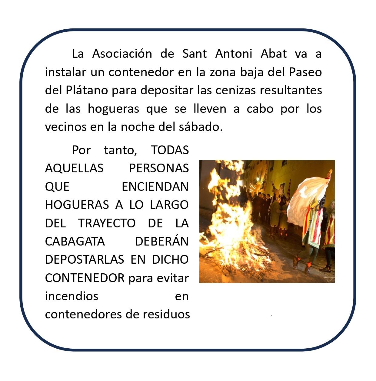 Normas para las hogueras de Sant Antoni