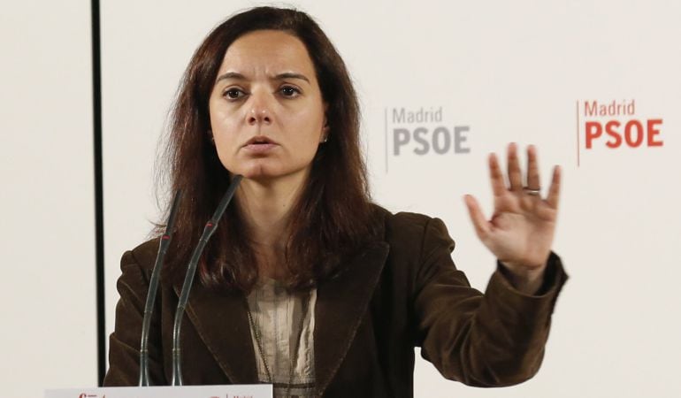 La secretaria general del PSOE-M, Sara Hernández, durante un acto de campaña electoral