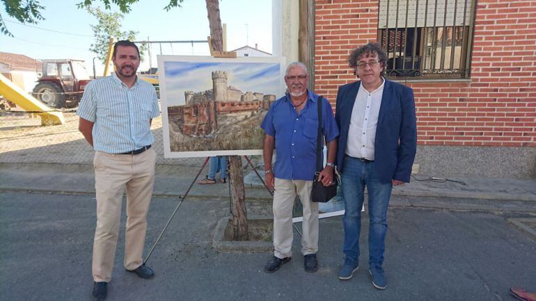 Anselmo Sanz, alcalde de Rivilla; Evaristo Palacios, pintor y José Raúl Blanco, Diputado Provincial