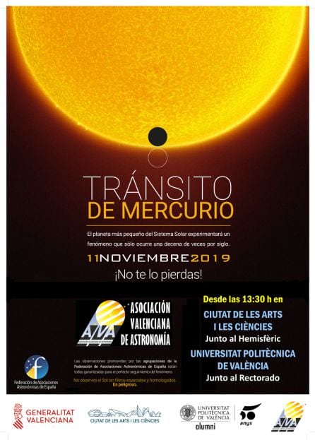 Cartel del tránsito de Mercurio de la Asociación Valenciana de Astronomía