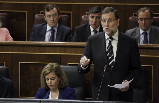El presidente del Gobierno, Mariano Rajoy, durante su intervención este miércoles en la sesión de control al Ejecutivo