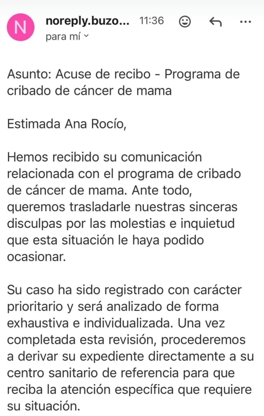 Parte de la respuesta de la Junta a afectada por retrasos cribado cáncer de mama