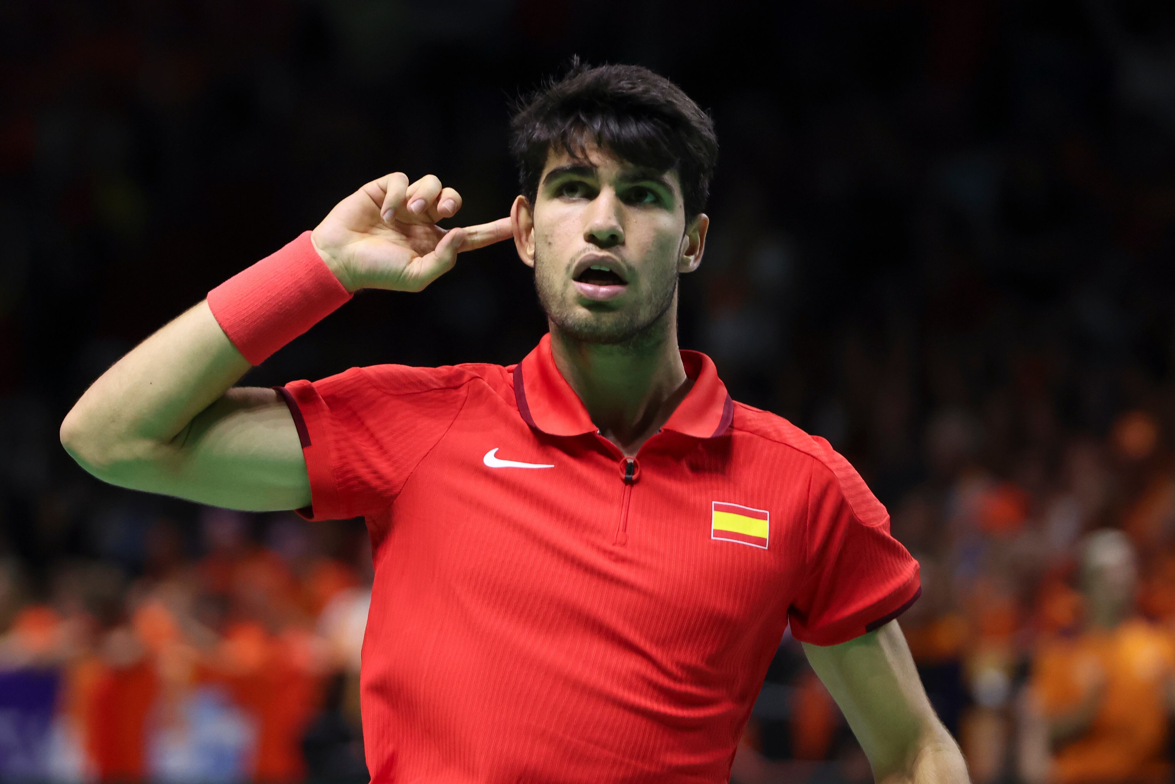 Carlos Alcaraz, durante un partido de la Copa Davis con España