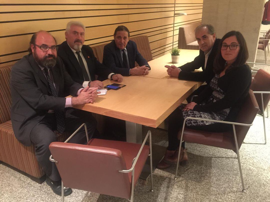 El consejero de Sanidad, en el centro, reunido con los cuatro procuradores por Burgos que le han planteado la grave situación de la sanidad en la comarca