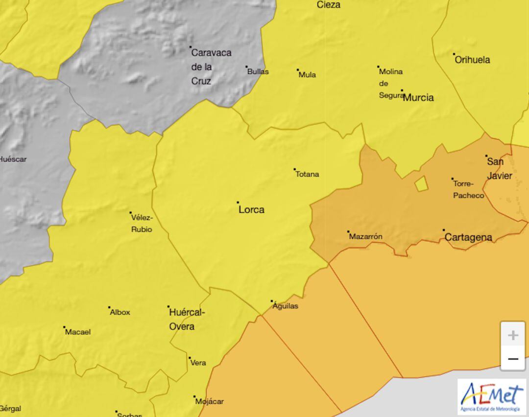 Aviso amarillo por lluvias en Lorca, Águilas y el Valle del Guadalentín