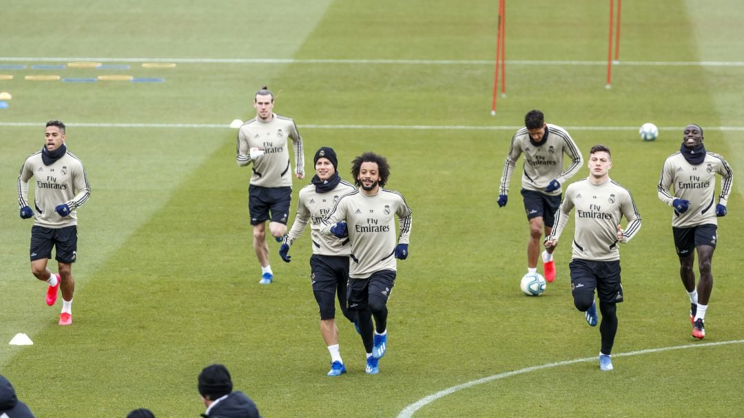 Los jugadores del Real Madrid, durante un entrenamiento.
