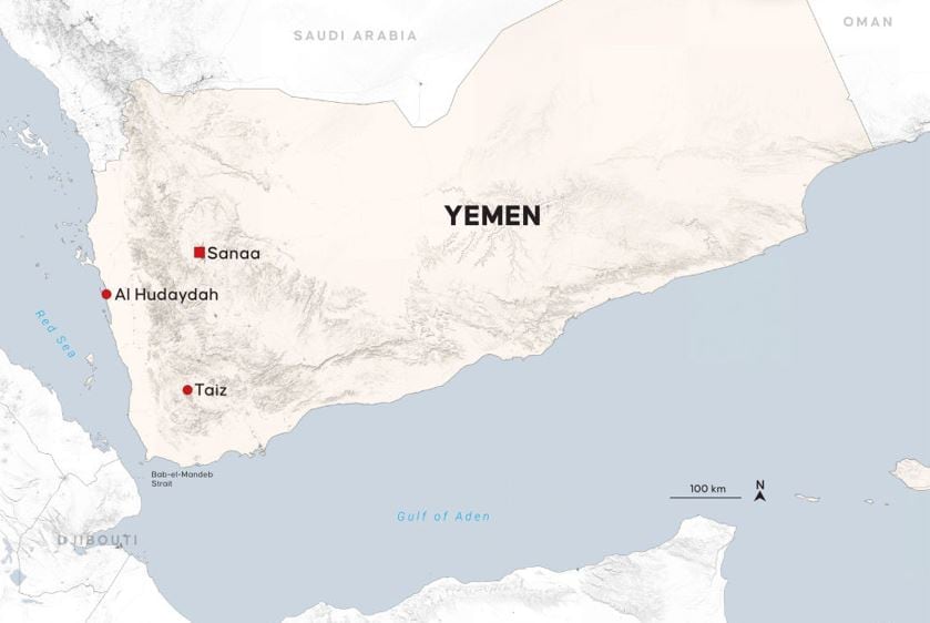 Infografía de las ciudades atacadas por EEUU y Reino Unido en su ofensiva contra los rebeldes hutíes en Yemen.