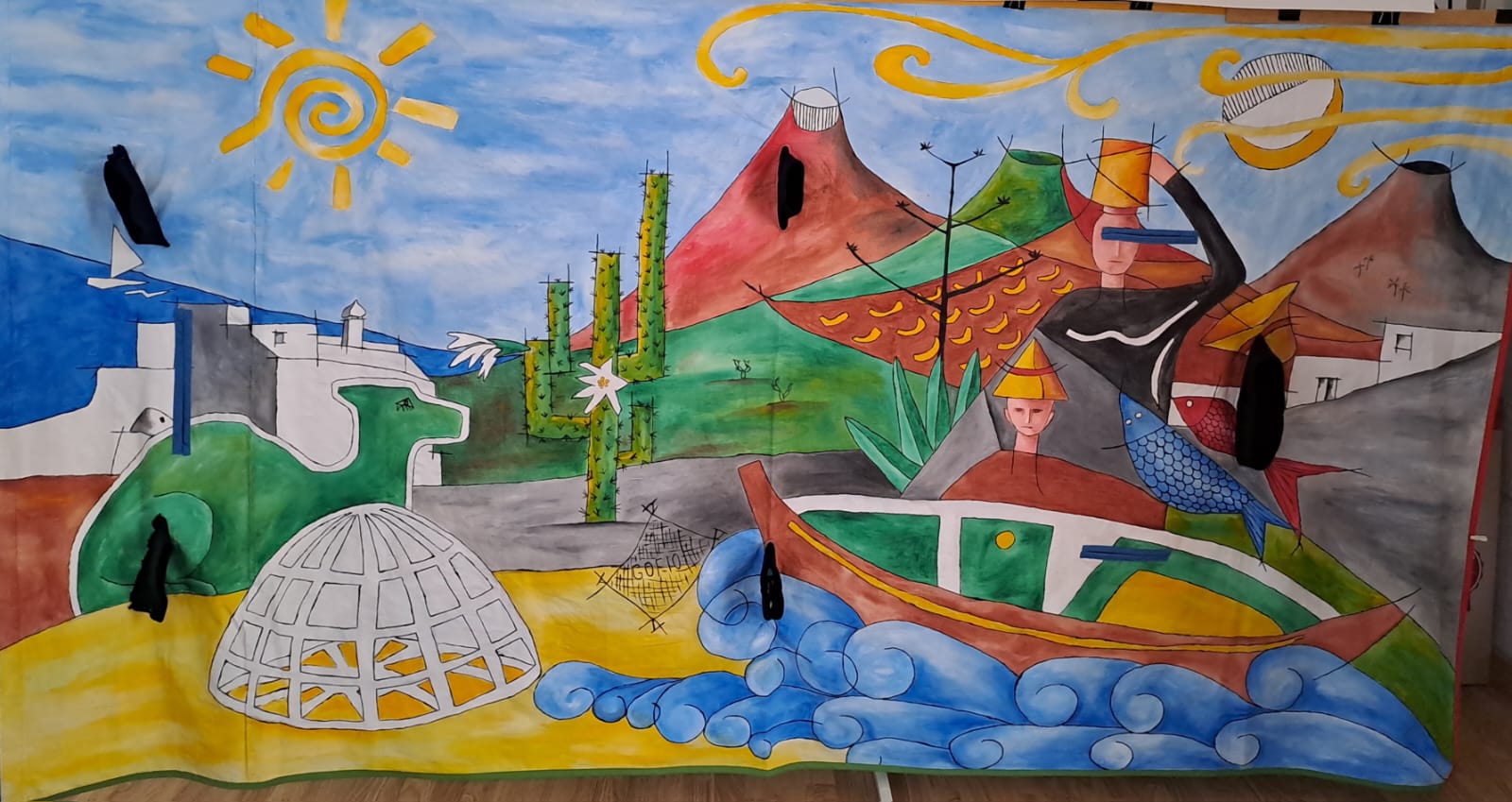 Pintura inspirada en la obra de Manrique realizada por los internos del Centro Penitenciario de Tahiche.