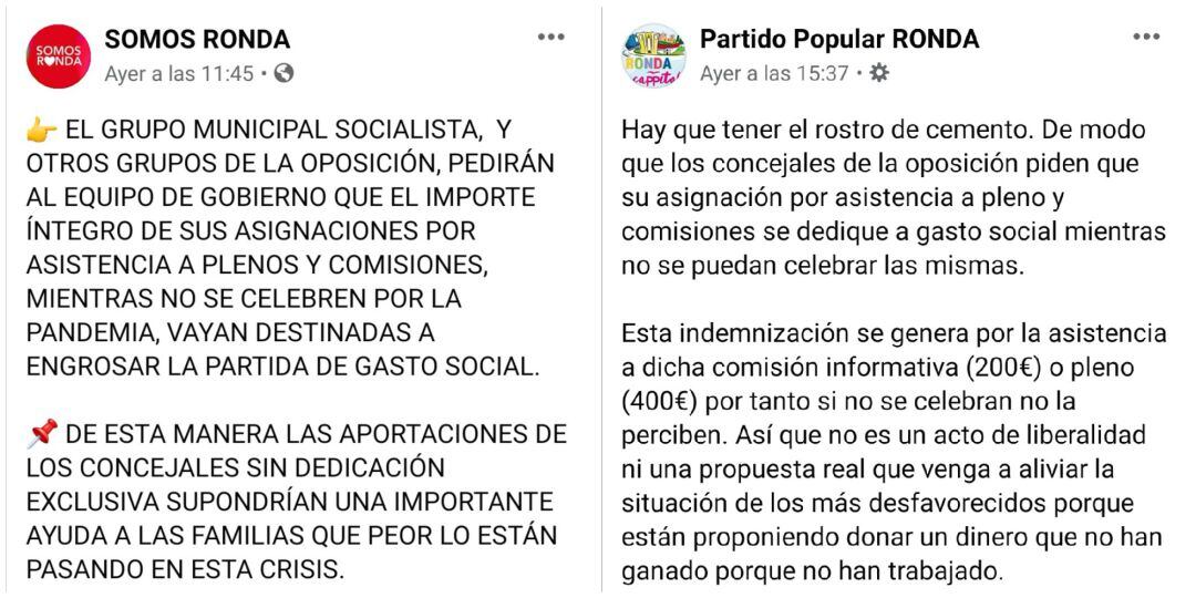 Comunicados emitidos por parte del PSOE y PP en las redes sociales