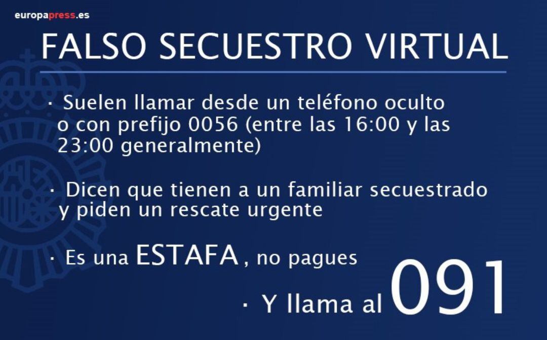 Cartel explicativo sobre los falsos secuestros virtuales