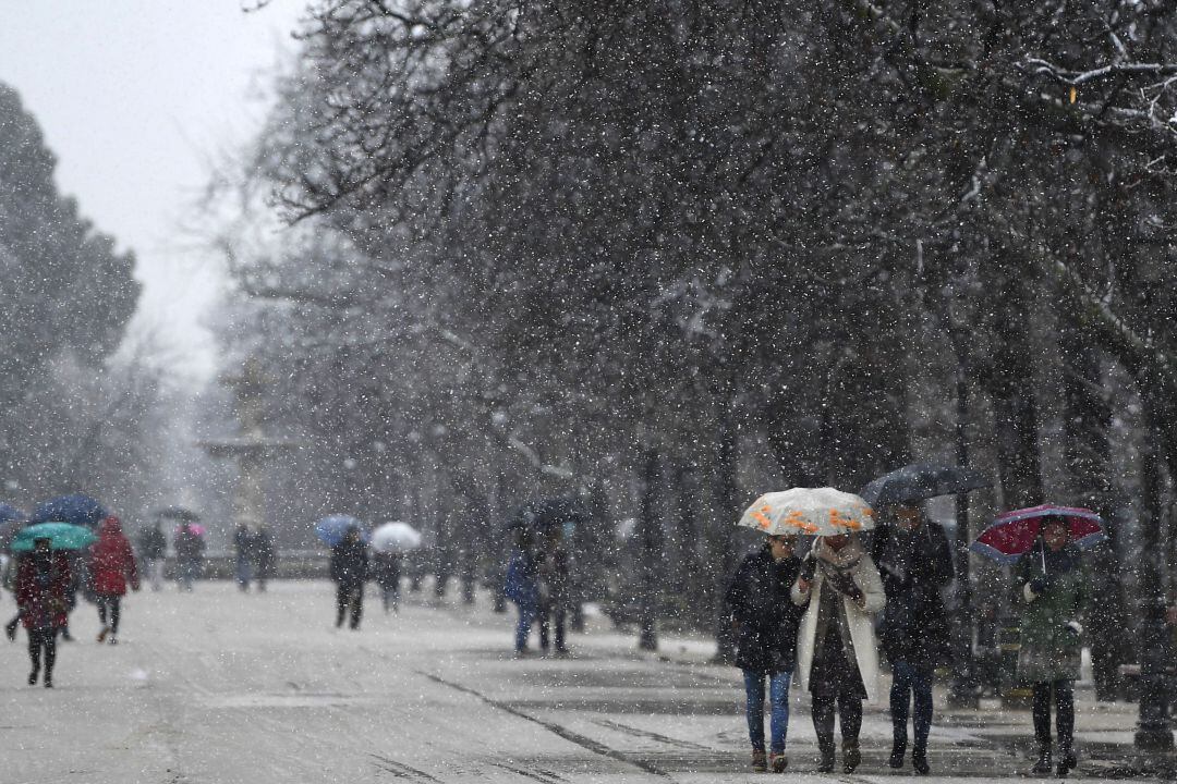 Imagen del Parque del Retiro nevado.