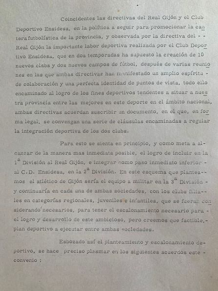 Documento firmado entre Sporting y Ensidesa.