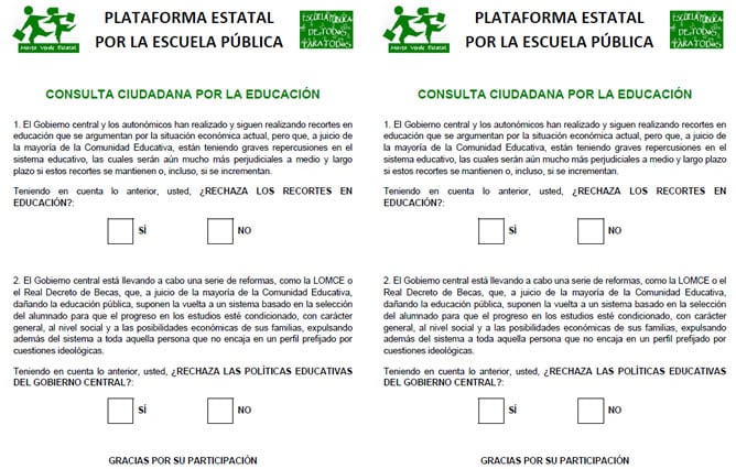 Hoja de preguntas de la Consulta ciudadana por la Educación.