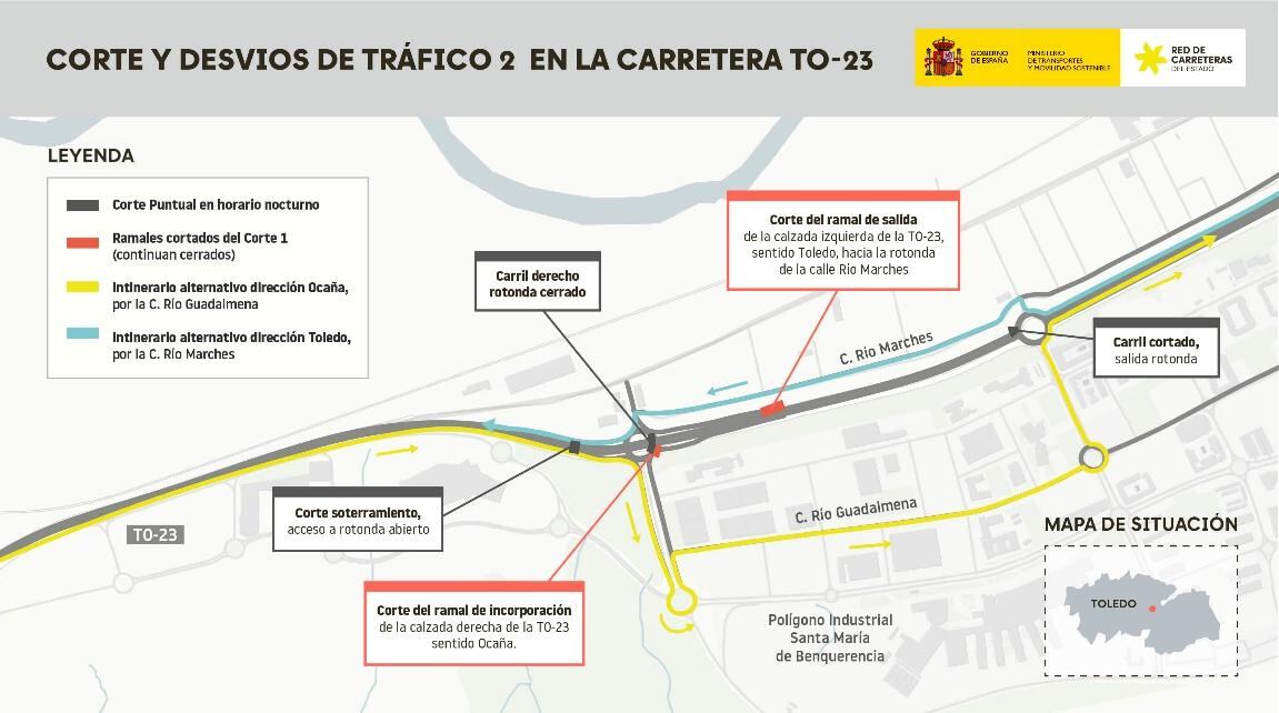 Los desvíos provisionales con el corte al tráfico de la TO-23