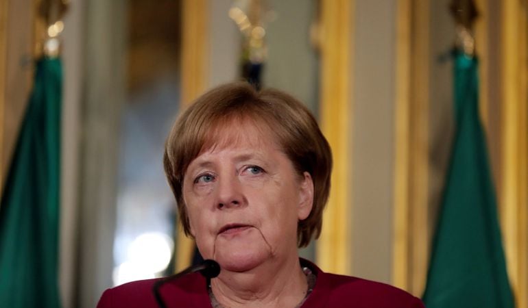 Angela Merkel durante una reunión con el primer ministro portugués, Antonio Costa, en Lisboa.