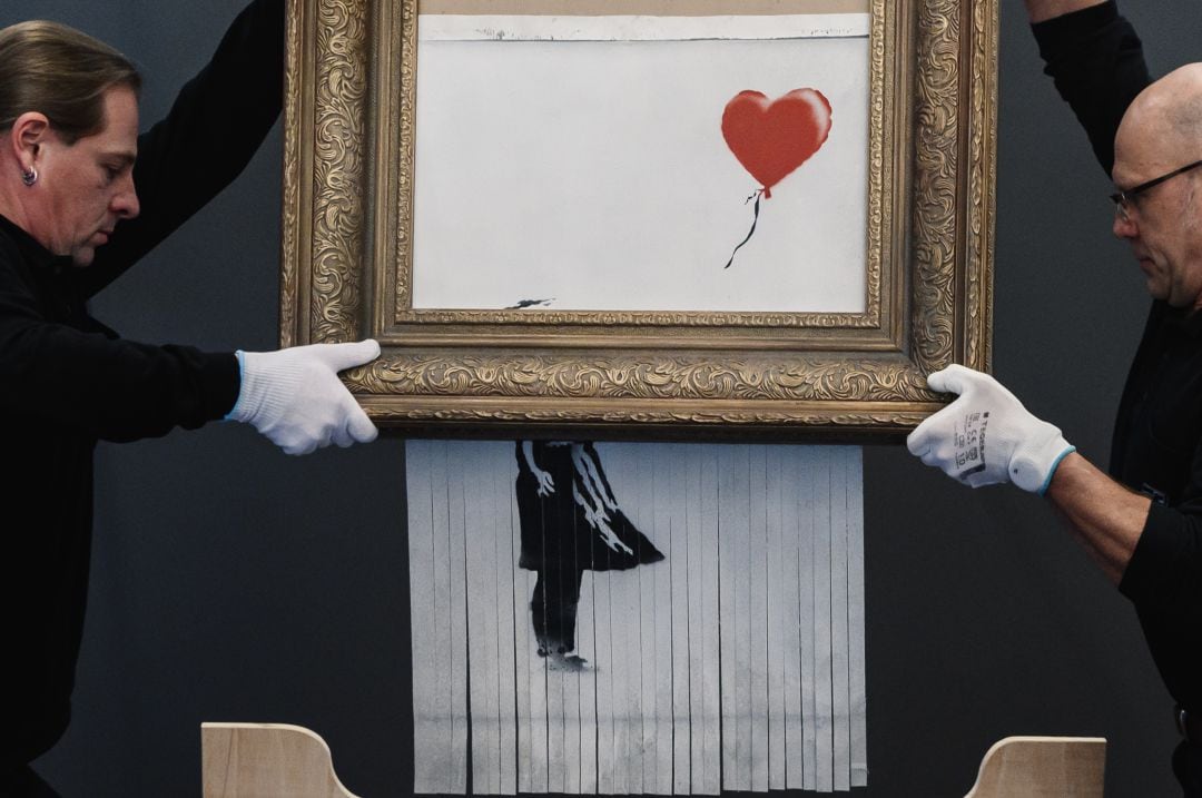 La obra &#039;Niña con globo&#039; de Banksy después de autodestruirse