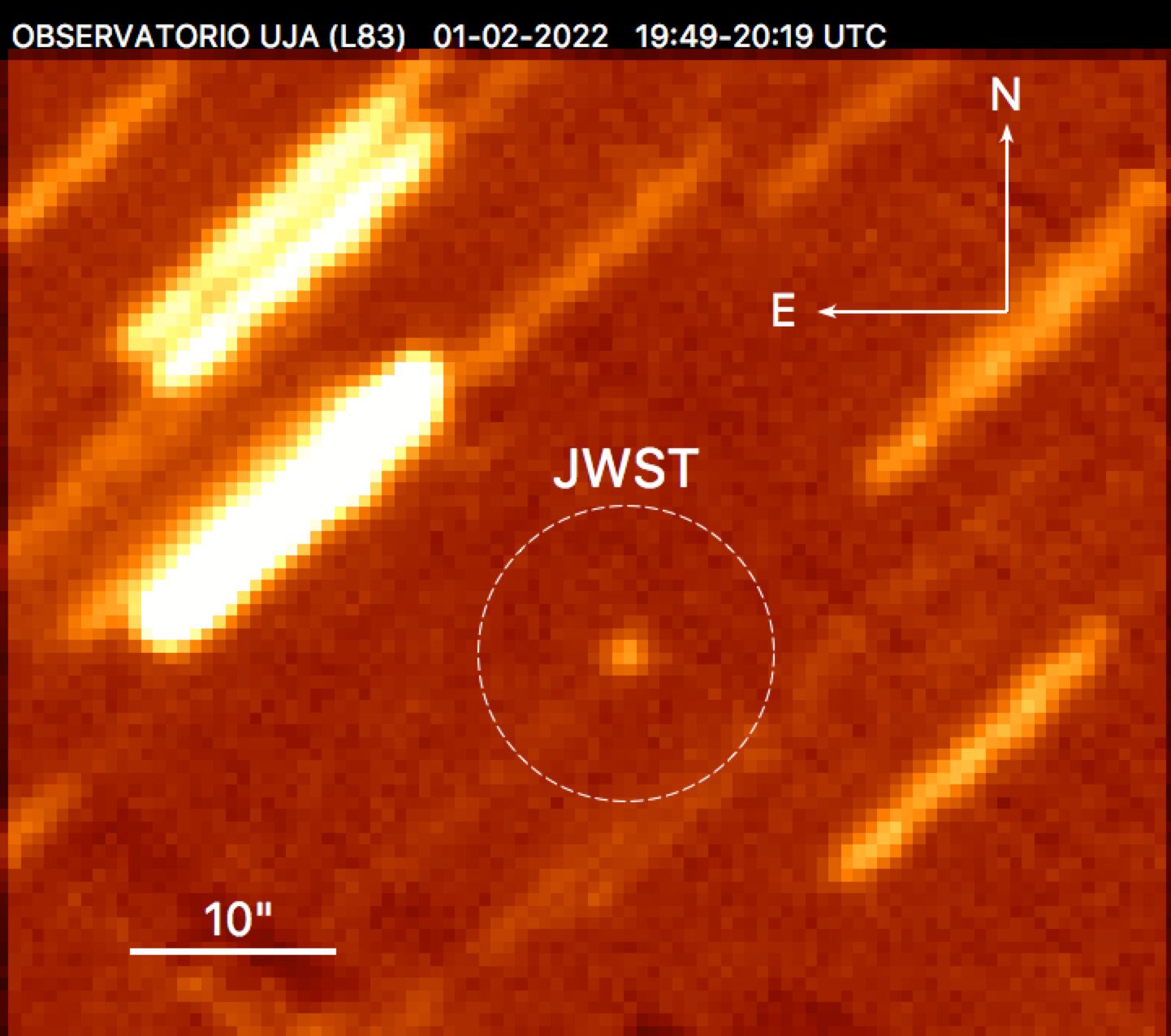 El observatorio astronómico de la Universidad de Jaén ha tomado esta instantánea al visionar el James Webb que se encuentra a dos millones de kilómetros de la Tierra