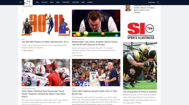 En Sports Illustrated la noticia del Mundial de baloncesto ocupa el tercer bloque y en dicho bloque es la cuarta por detrás de la NBA, el Snooker y la NFL