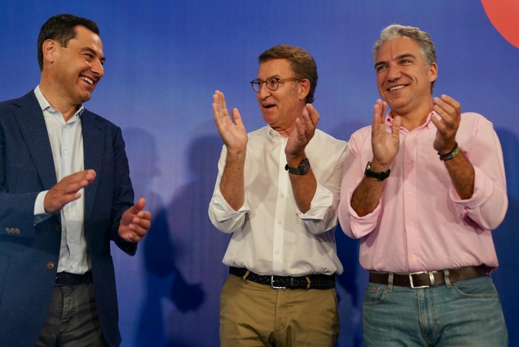 Juan Manuel Moreno, Alberto Núñez Feijoo y Elías Bendodo en Alhaurín el Grande