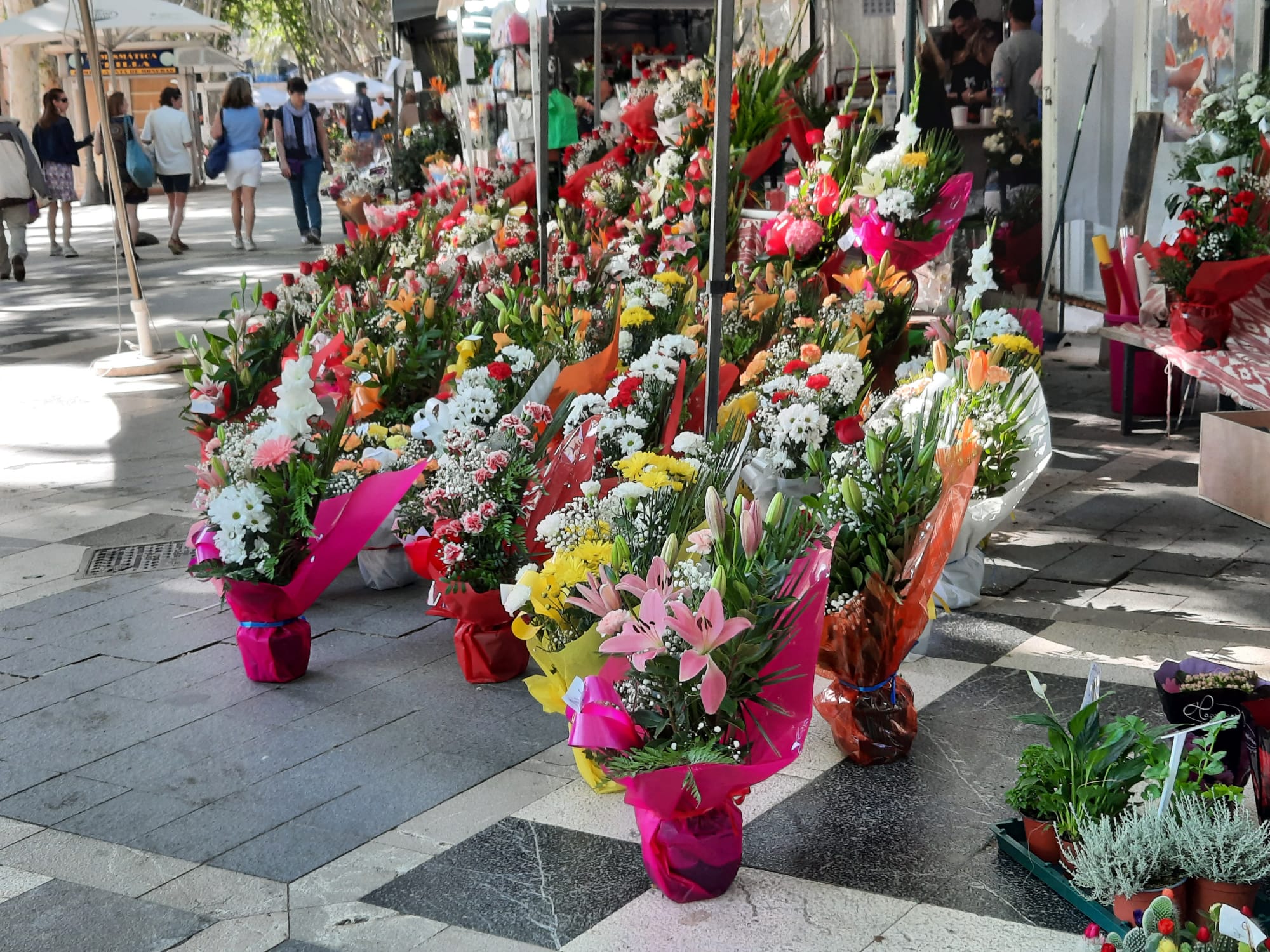 Las floristerías llenan de color La Rambla de Palma.