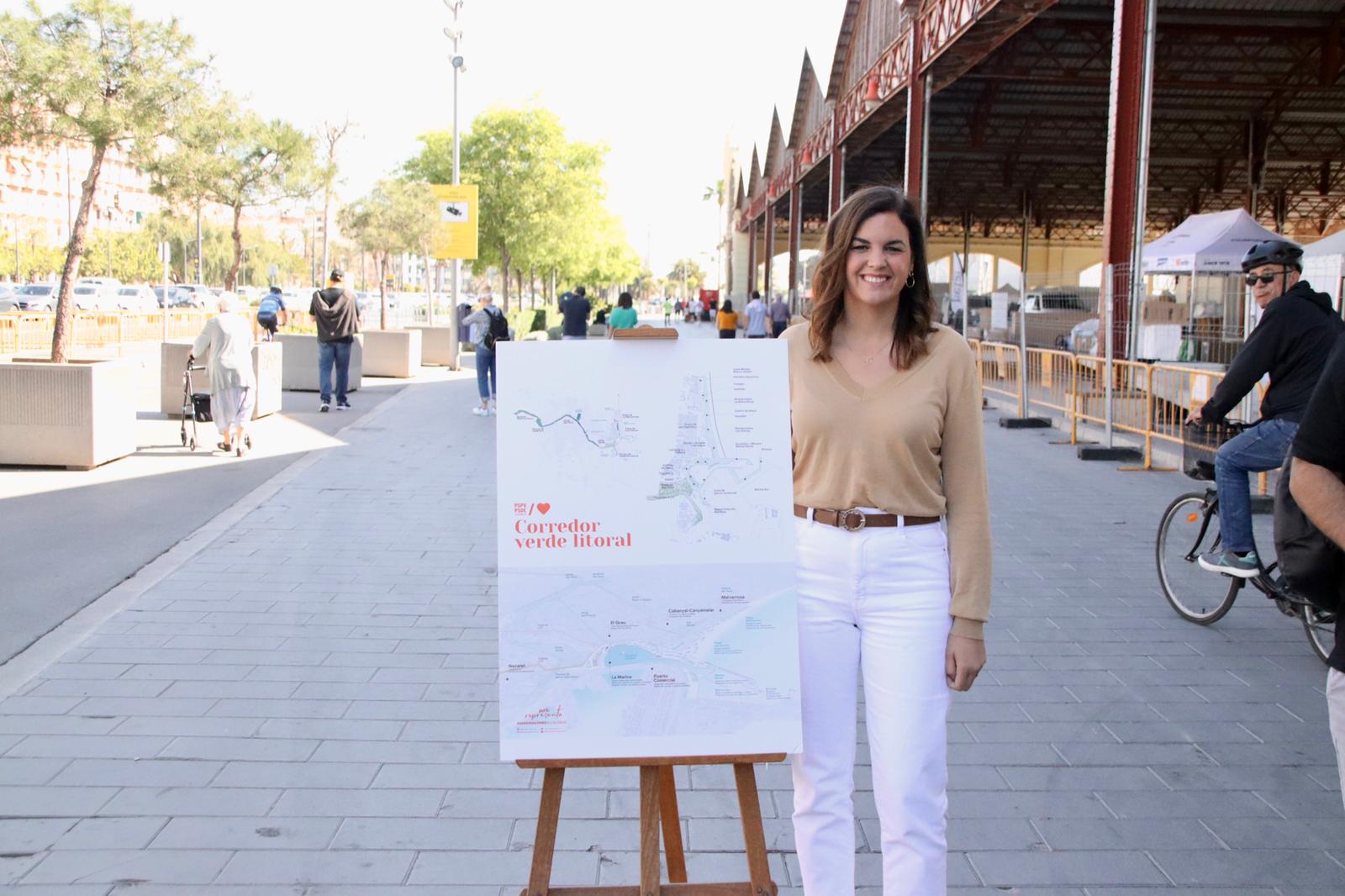 La vicealcaldesa de València y candidata socialista a la Alcaldía, Sandra Gómez, presenta la propuesta de Corredor Verde Litoral