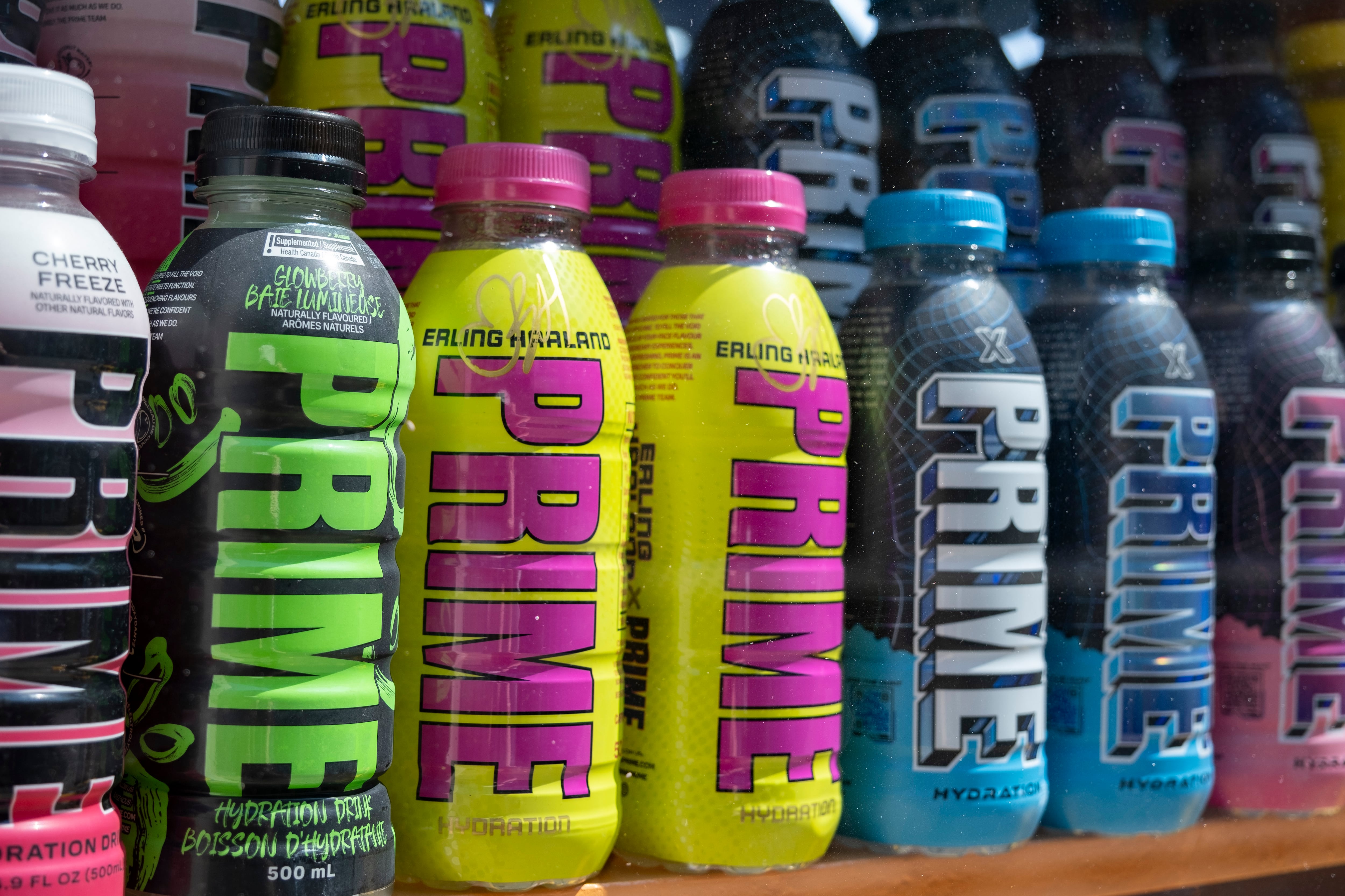 Energy drink Prime keyrings for sale in a shop on 29th July 2024 in London, United Kingdom. Prime is a range of sports drinks, drink mixes, and energy drinks created and marketed by Prime Hydration, LLC. The brand is promoted and partially owned by Logan Paul and KSI. (photo by Mike Kemp/In Pictures via Getty Images)