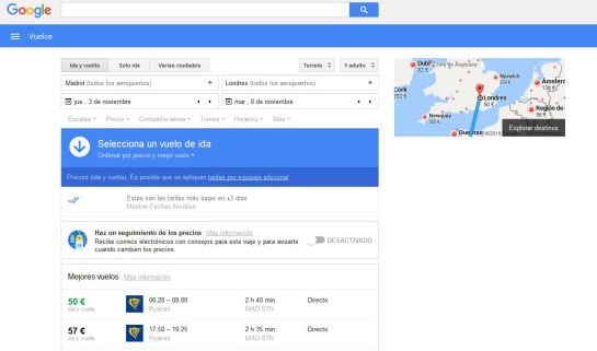 Consulta del vuelo entre Madrid y Londres.