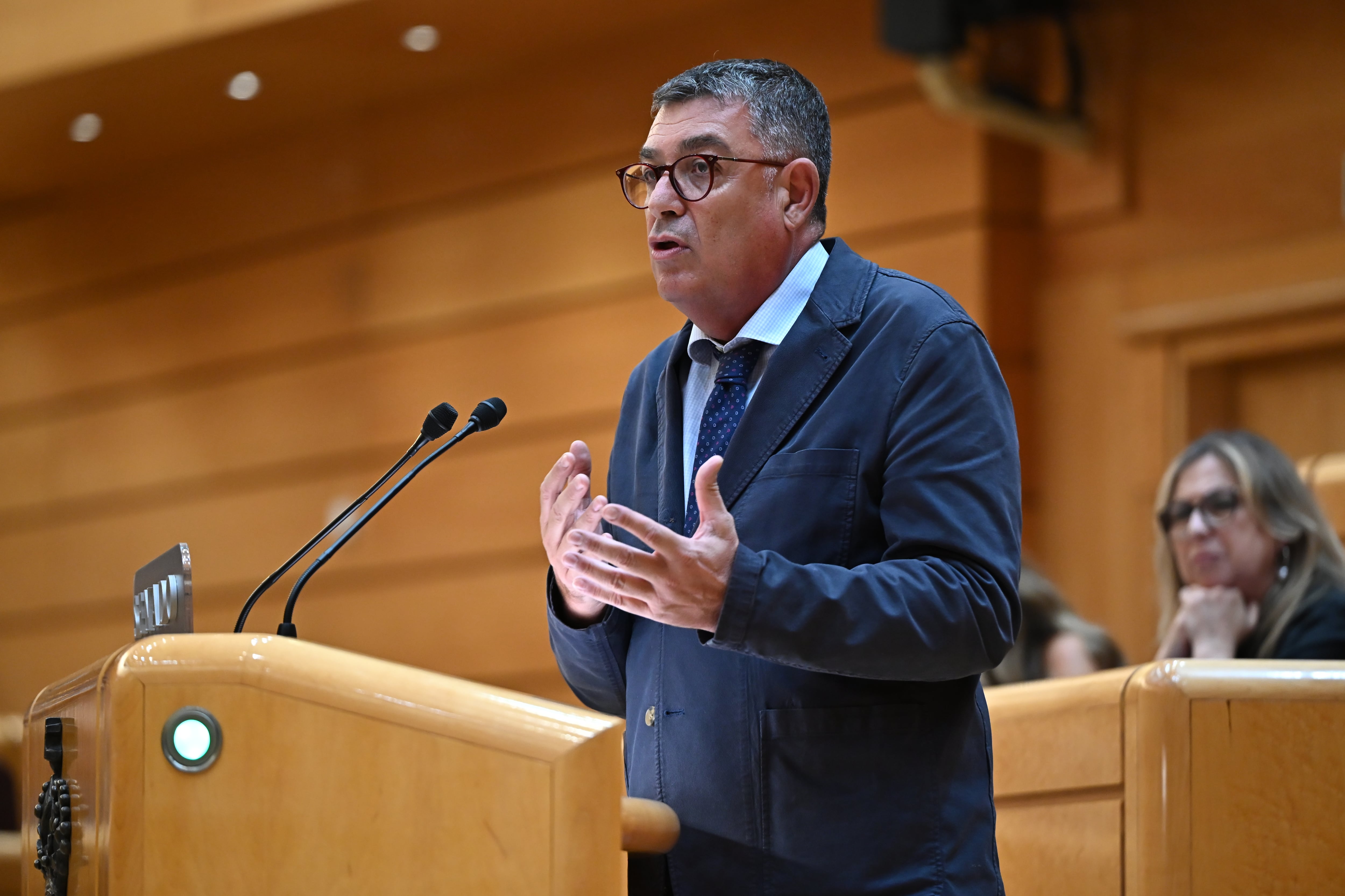 El senador Enric Xavier Morera (Compromís), durante el pleno del Senado.