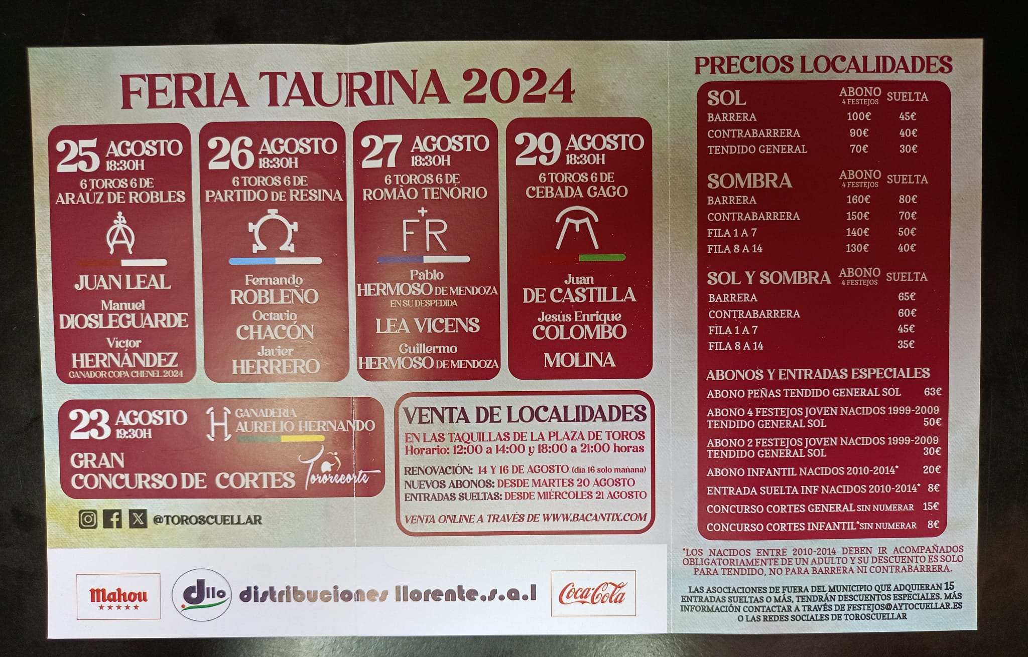 Cartel y precios de la Feria Taurina de Cuéllar 2024