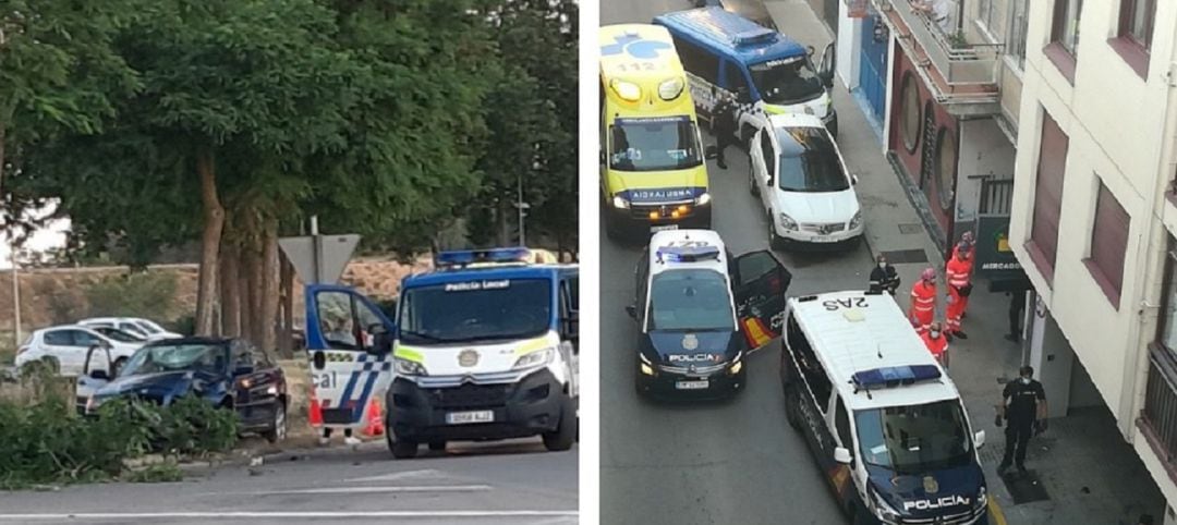 A la izq. la salida del turismo; a la dcha. los medios movilizados en la pelea de la calle Hospicio