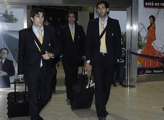 Los jugadores del Villarreal a su llegada a Sevilla