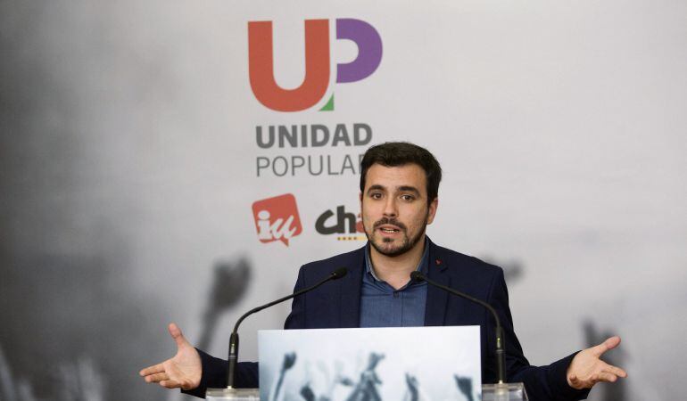 El candidato de Unidad Popular a la presidencia del Gobierno, Alberto Garzón, en un acto electoral.