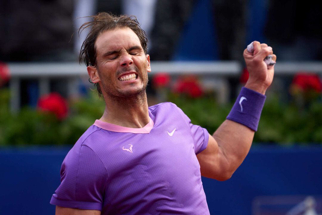 .BARCELONA, SPAIN - APRIL 22: Rafael Nadal of Spain celebrates his victory against Kei Nishikori of Japan in their third round match during day four of the Barcelona Open Banc Sabadell 2021 at Real Club de Tenis Barcelona on April 22, 2021 in Barcelona, S