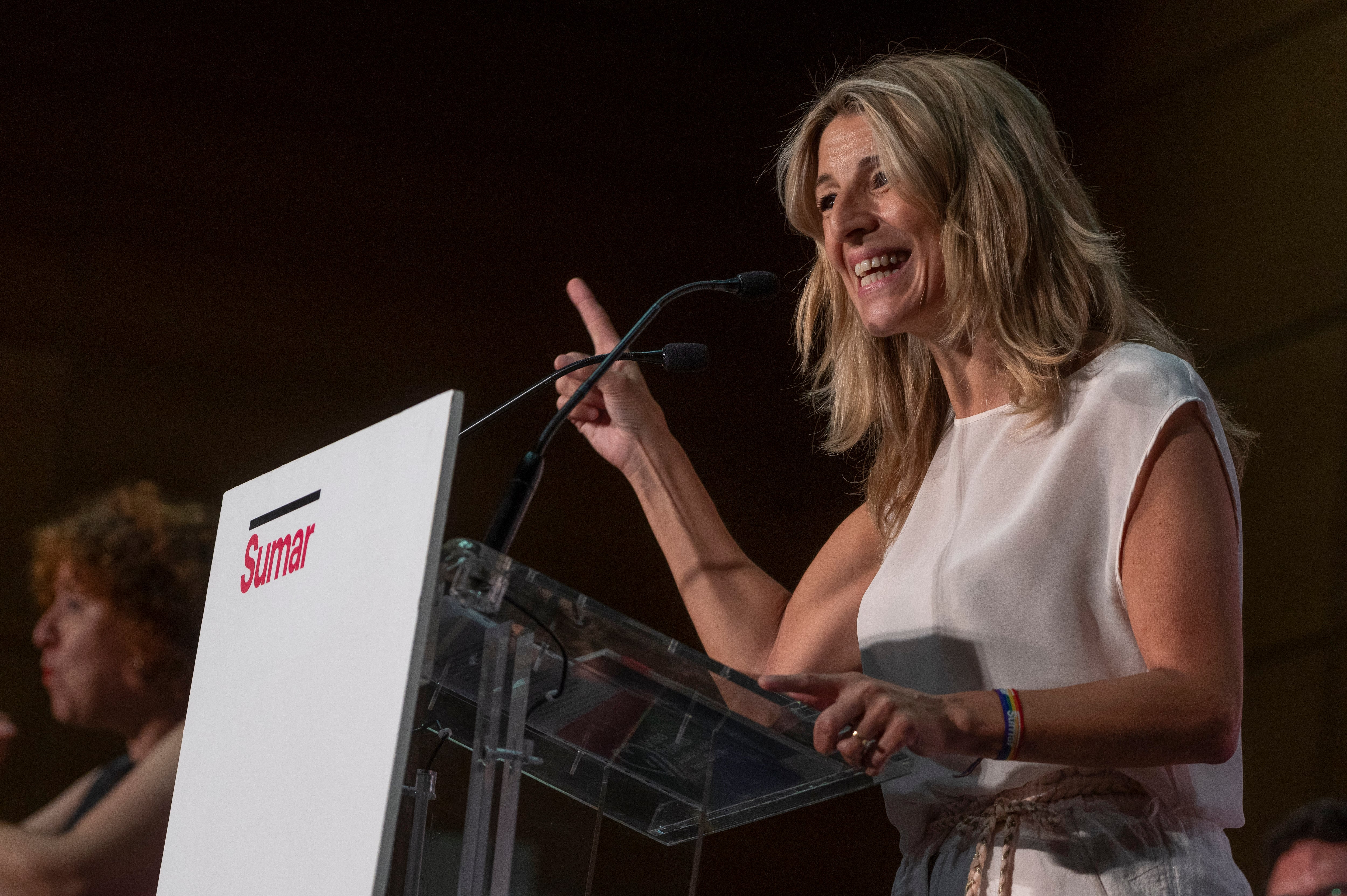 La candidata de Sumar a la Presidencia del Gobierno, Yolanda Díaz, durante un acto público con candidatos al Congreso y al Senado en Toledo