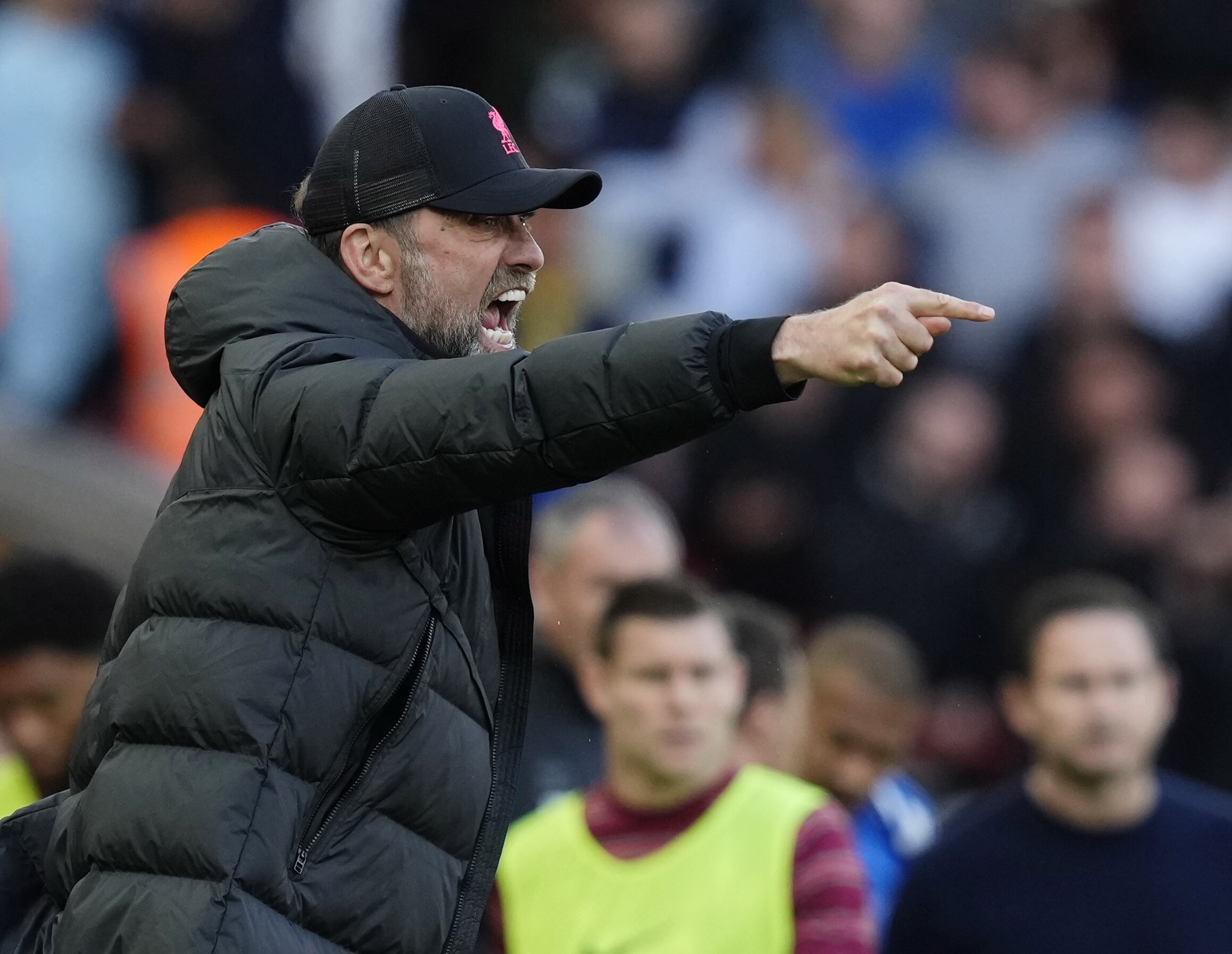 Liverpool (United Kingdom), 24/04/2022.- Liverpool&#039;s manager Juergen Klopp reacts during the English Premier League soccer match between Liverpool FC and Everton FC in Liverpool, Britain, 24 April 2022. (Reino Unido) EFE/EPA/ANDREW YATES EDITORIAL USE ONLY. No use with unauthorized audio, video, data, fixture lists, club/league logos or &#039;live&#039; services. Online in-match use limited to 120 images, no video emulation. No use in betting, games or single club/league/player publications
