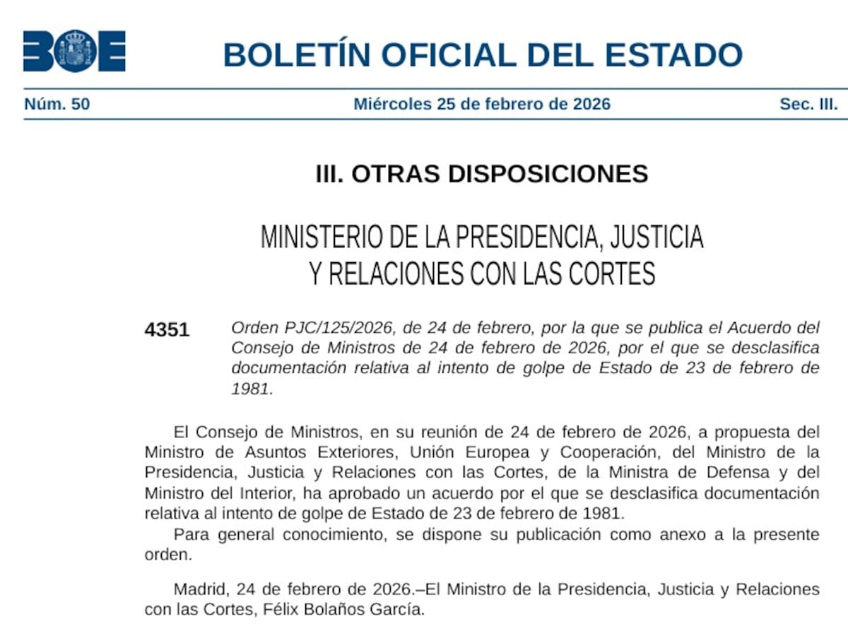 El BOE publica la desclasificación de los documentos del golpe de Estado del 23-F