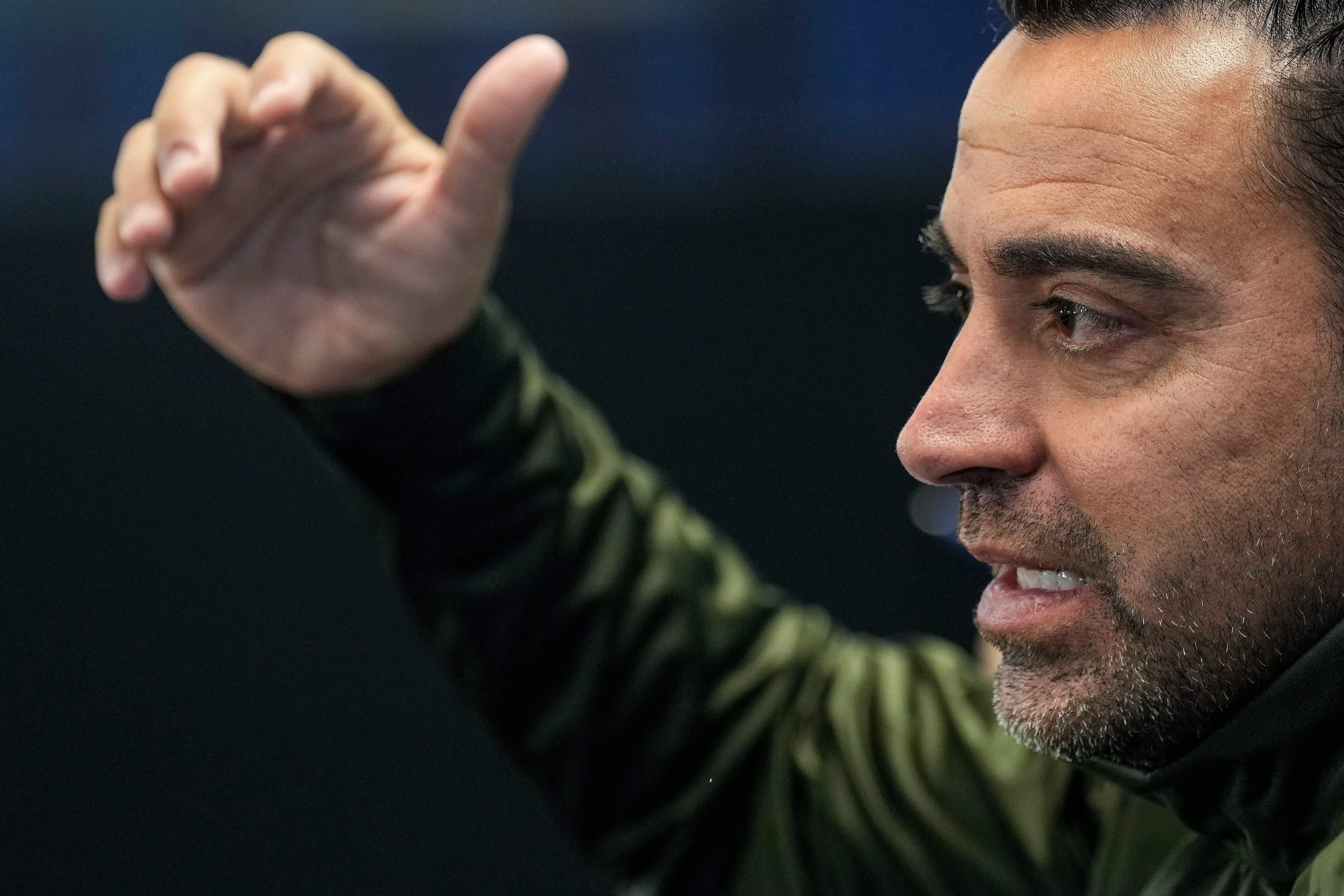 El entrenador del FC Barcelona, Xavi Hernández, durante la rueda de prensa.