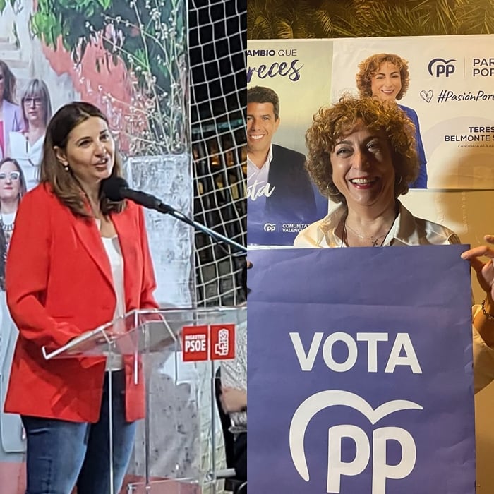 Carmen Sánchez (Psoe) y Teresa Belmonte (PP) en un montaje realizado con imágenes de Facebook