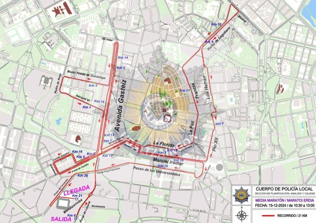 Mapa del recorrido de la Media Maratón de Vitoria 2024